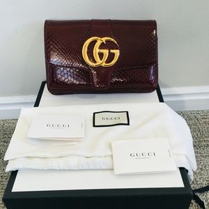 New Authentic Gucci Running Genuine Python Small Shoulder Bag Brown